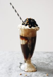 Guinness Ice Cream Float with Coffee Ice Cream, Whipped Cream, Peanuts and Chocolate Syrup