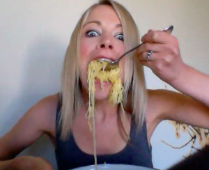 Spaghetti Squash in GiGi's Mouth