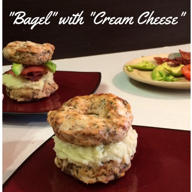 Meat Bagel with Parsnip Cauliflower Puree - Bagel and Cream Cheese look alike!