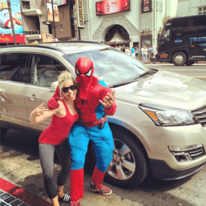 GiGi and Spider Man on Hollywood Blvd