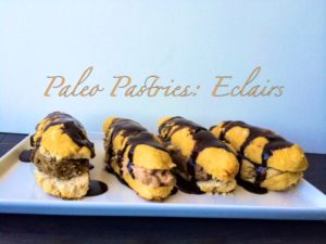 Paleo Pastries, an eclair recipe that is sugar, wheat, dairy, nut and soy free. This recipe can also be vegan and it uses NuZest protein powder. 