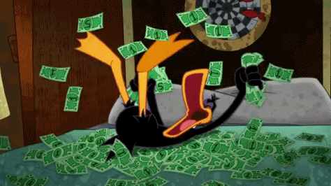 duck playing in money