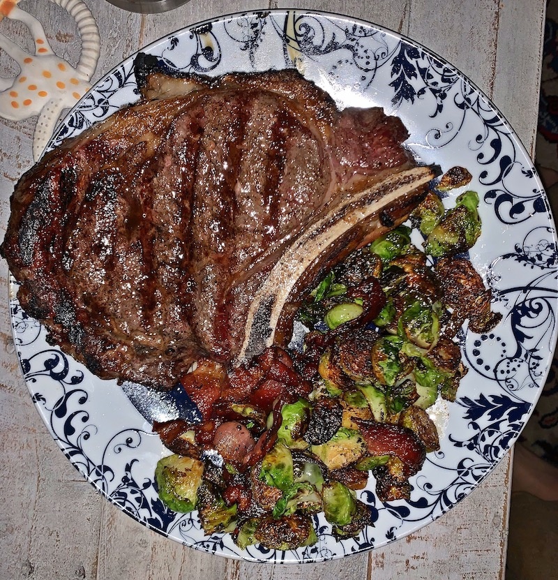 steak and brussels sprouts

